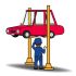 car examine by mechanic cartoon character. Vector illustration concept.
